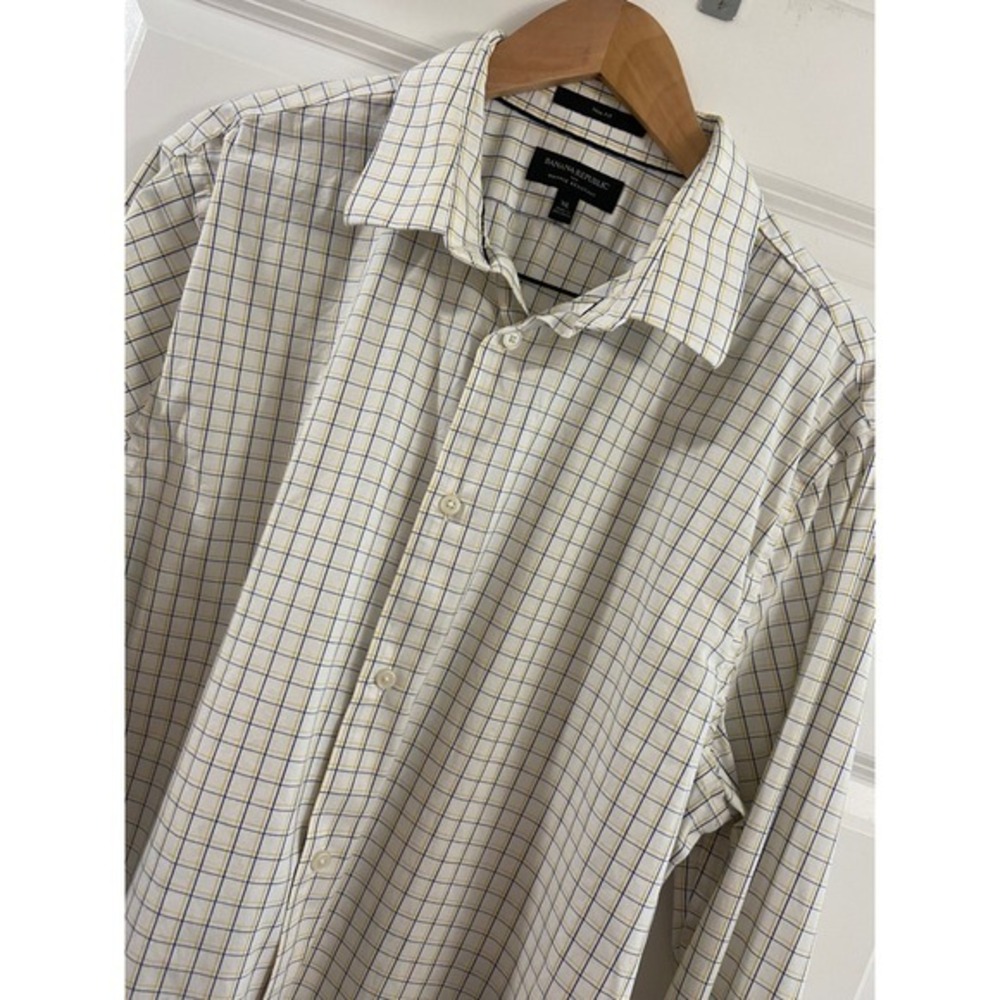 Banana Republic Mens XL Slim Fit Wrinkle Resistant Grid Check Button Down Shirt